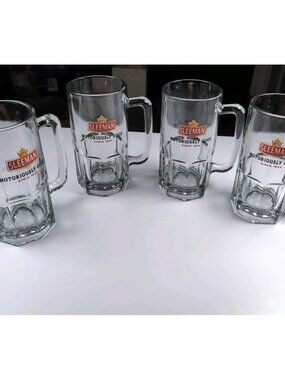 Set Of 4 VINTAGE SLEEMAN GLASS BEER MUGS NOTORIOUSLY GOOD SINCE 1834 HEAVY 32 OZ